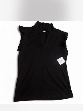 Rafaella Black Ruffle Sleeve Mock Neck Top